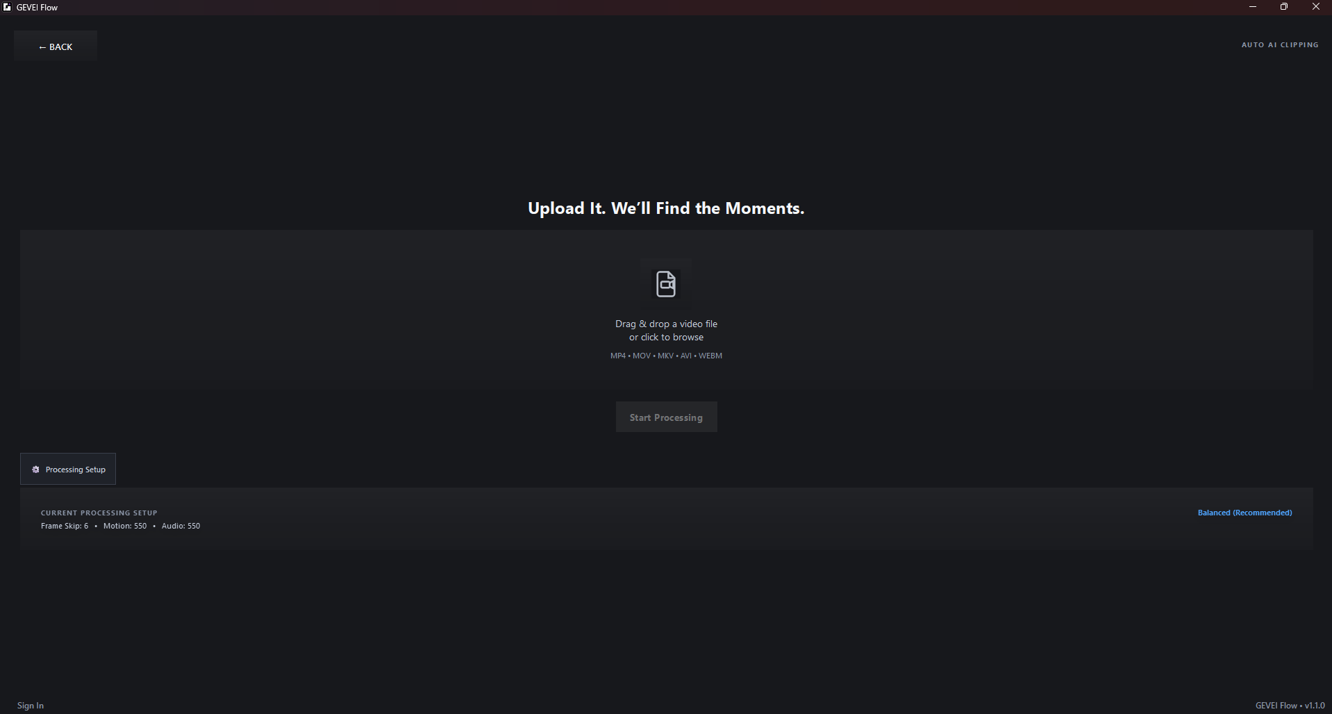 GEVEI FLOW upload screen